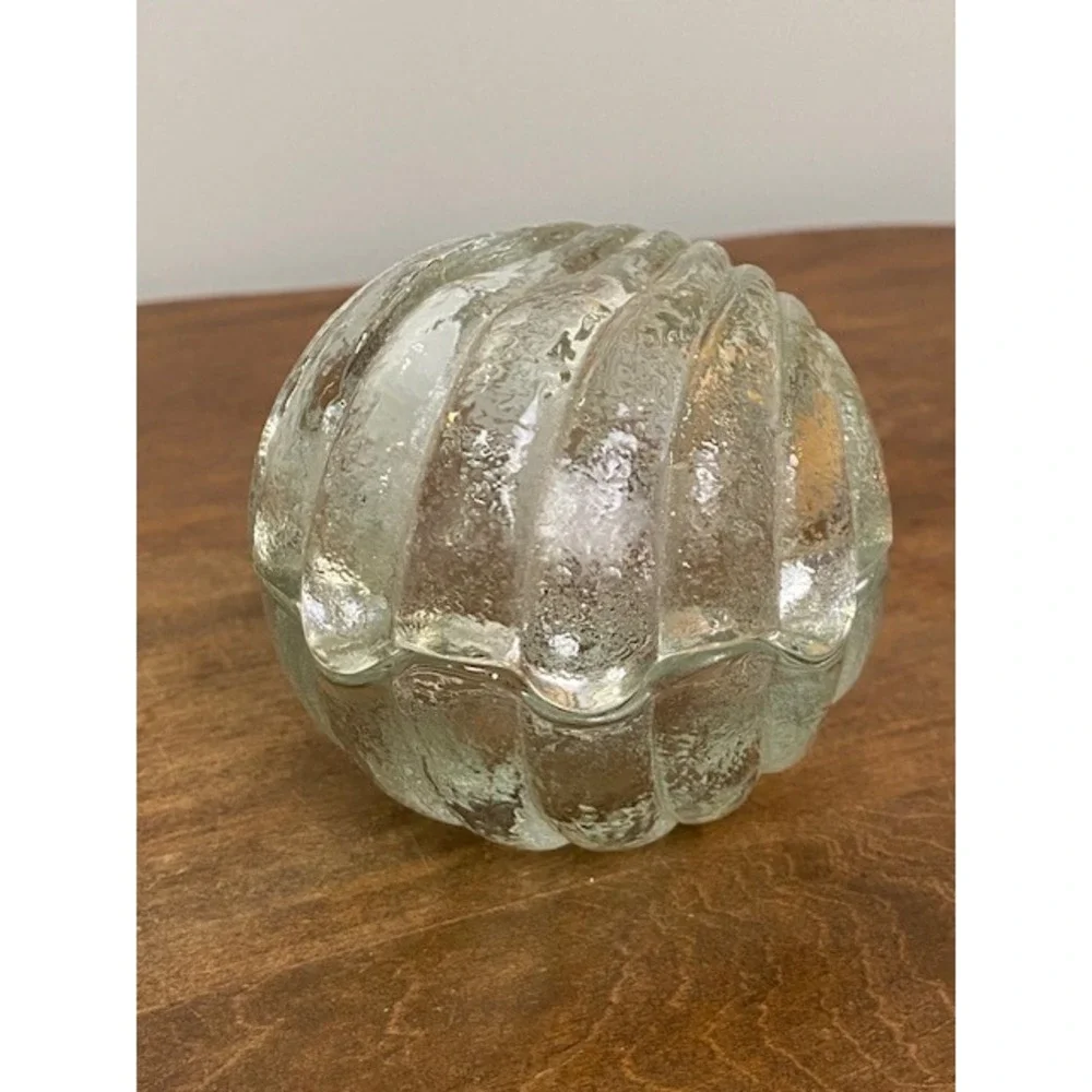 Vintage Clear Textured Glass Clamshell Trinket Dish Lidded Jewelry Box Nautical
